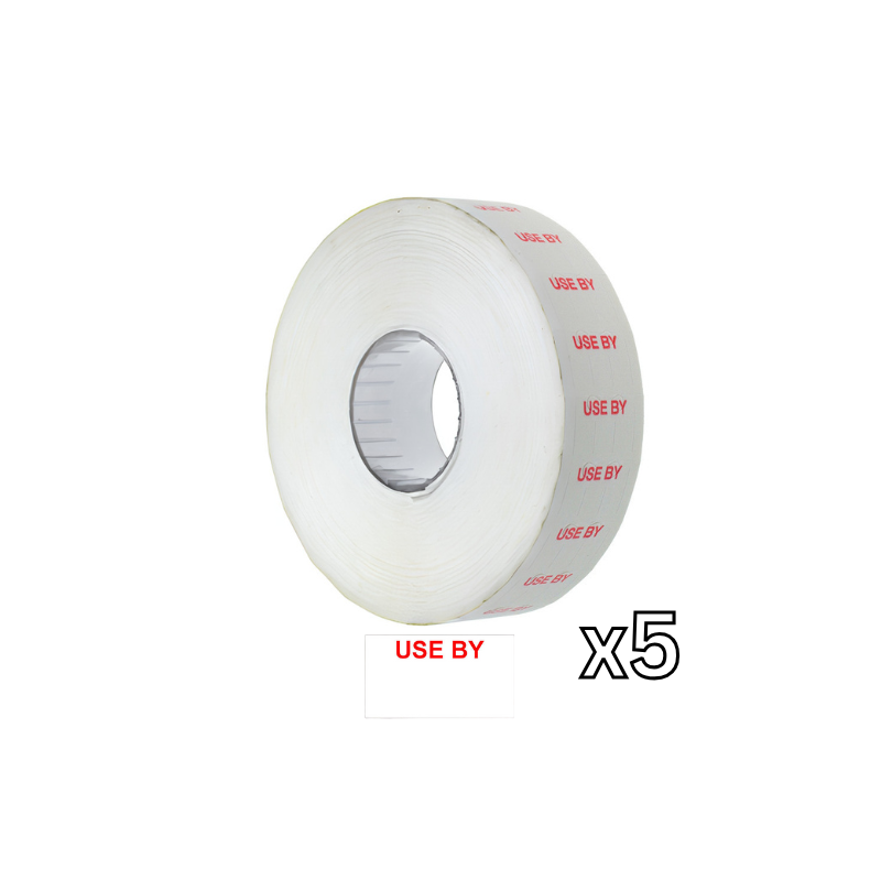 19.8x11.2mm Date Labels Monarch 1131, 2000 per roll, White/red, "Use by", 5 rolls/box