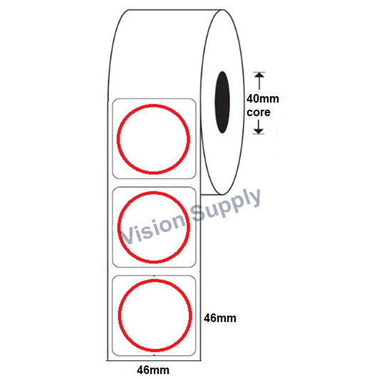 46x46mm Round peel label Direct thermal, 500 per roll, 40 core (45 roll/ctn)