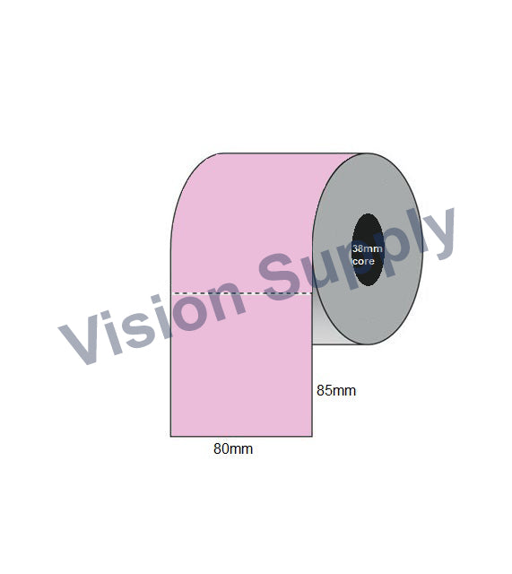 80x85mm Direct thermal , pink, 1700 per roll, 76 core
