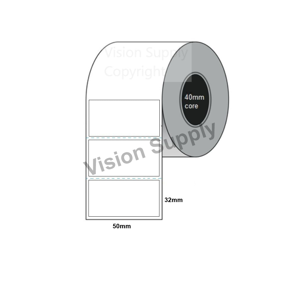 50x32mm Direct thermal 1500 per roll, 40 core, Peforated (30 roll/ctn)