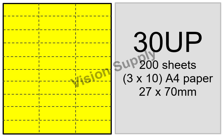 30 UP Perforated shelf ticket Yellow, 3x10, 200 sheets