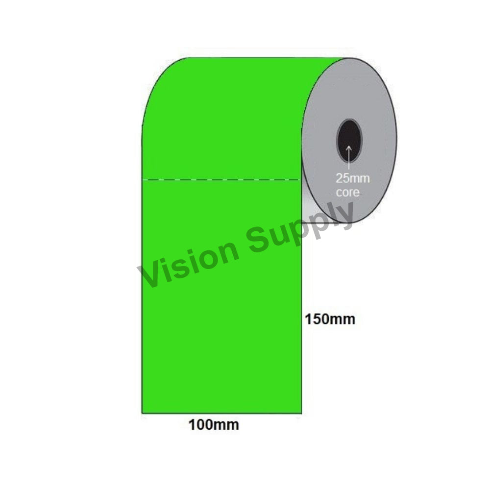 100x150mm Green Direct thermal, 350 per roll, 25 core, peforated