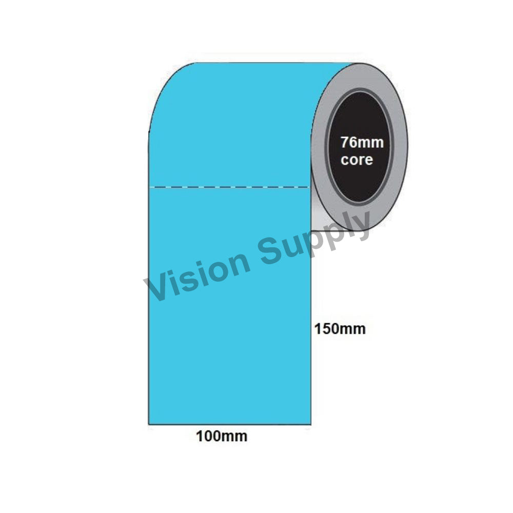 100x150mm Blue Direct thermal, 1000 per roll, 76 core, peforated