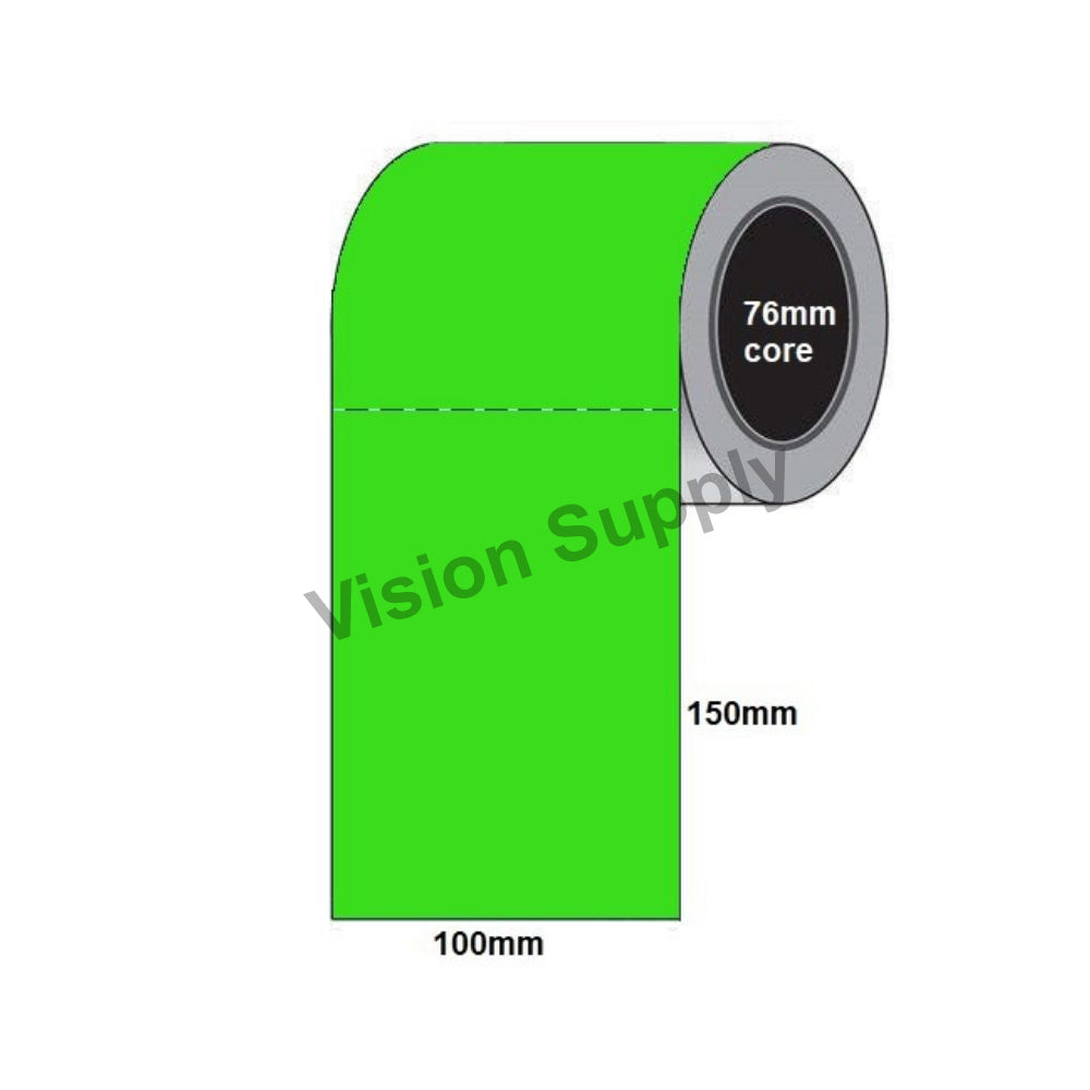 100x150mm Green Direct thermal, 1000 per roll, 76 core, peforated