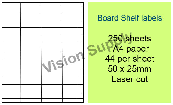 50 x 25mm Board shelf labels white, 250 sheets