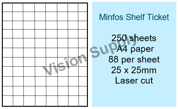 25 x 25mm Minfos shelf ticket white , 250 sheets