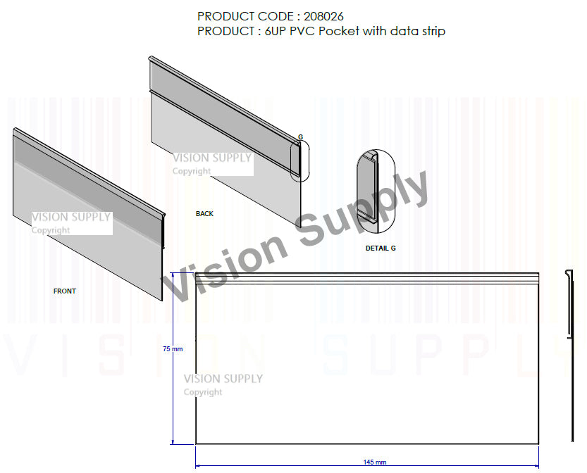 6UP PVC Pocket, Data Strip 50pcs/ctn