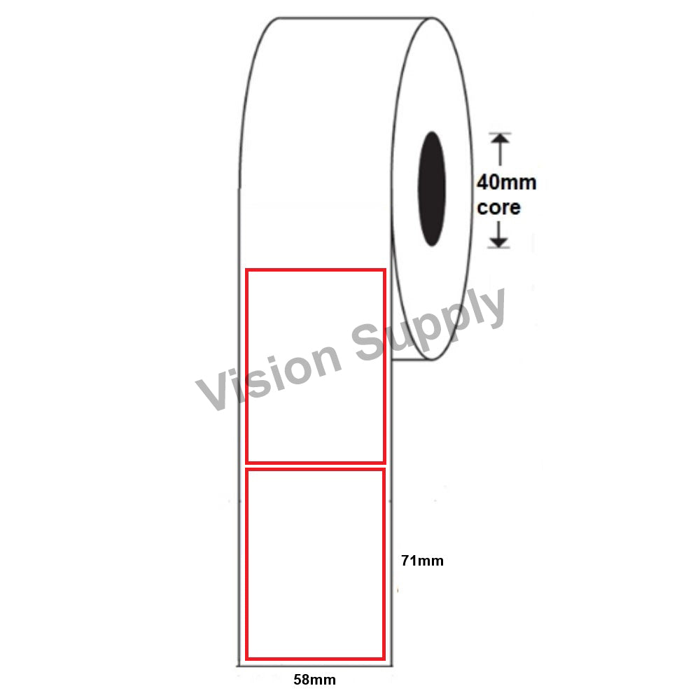 58x71mm Direct thermal Red Border, 500 per roll, 40 core (30 rolls/ctn)