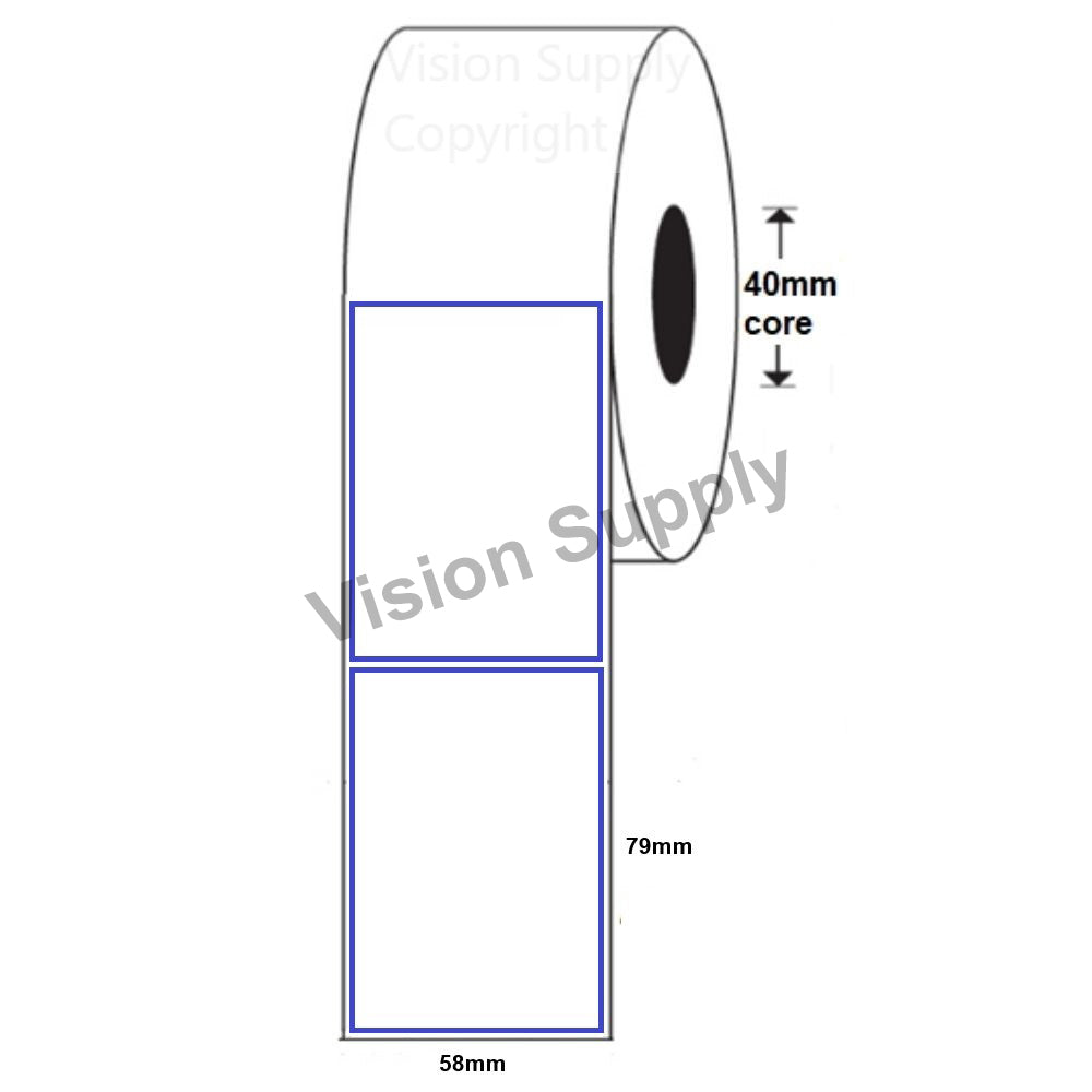 58x79mm Direct thermal Blue Border, 500 per roll, 40 core