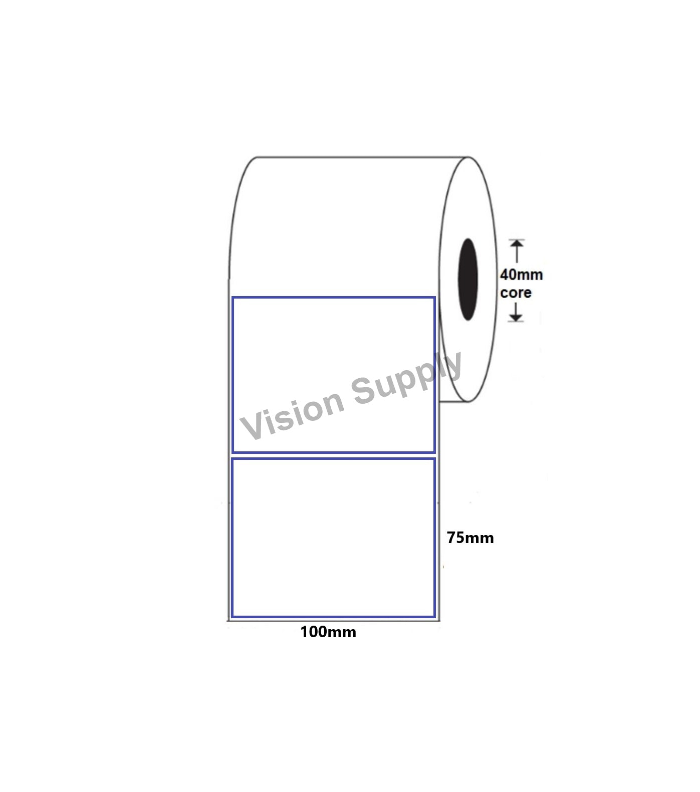 100x75mm Blue Border Direct thermal, 500 per roll, 40 core