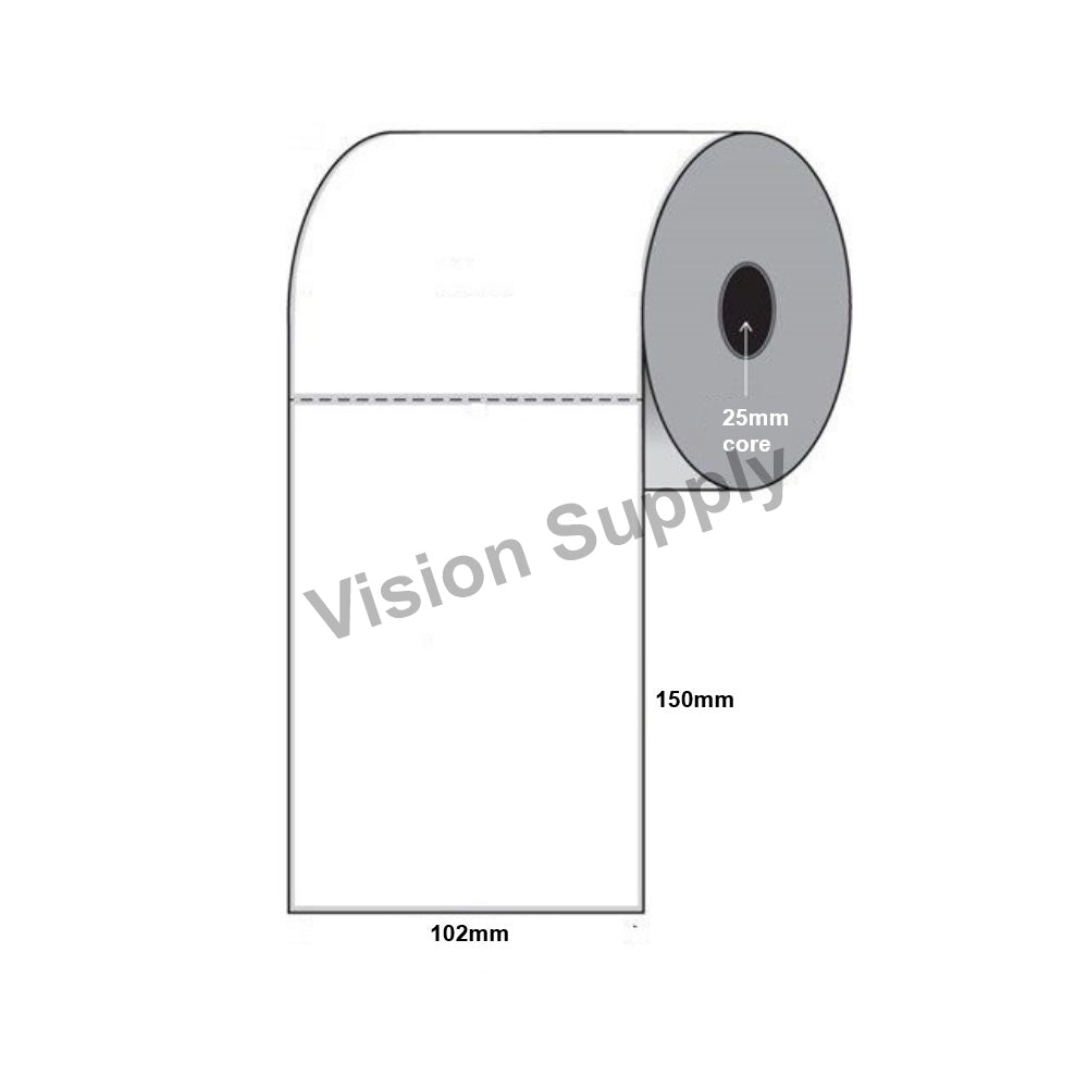 102x150mm Direct Thermal, 85 per roll, 25 core, Perforated
