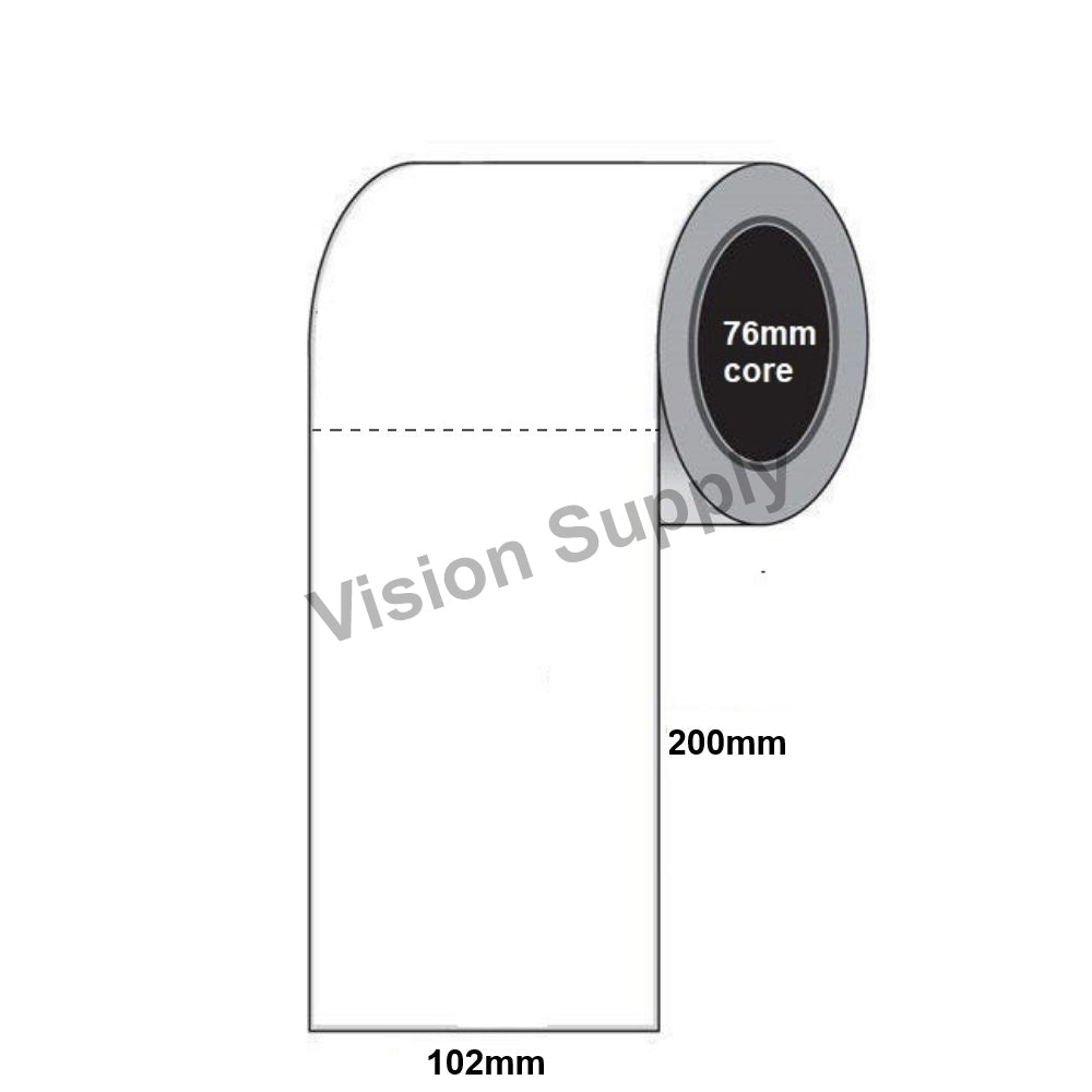 102x200mm Direct thermal, 850 per roll, 76 core, Perforated