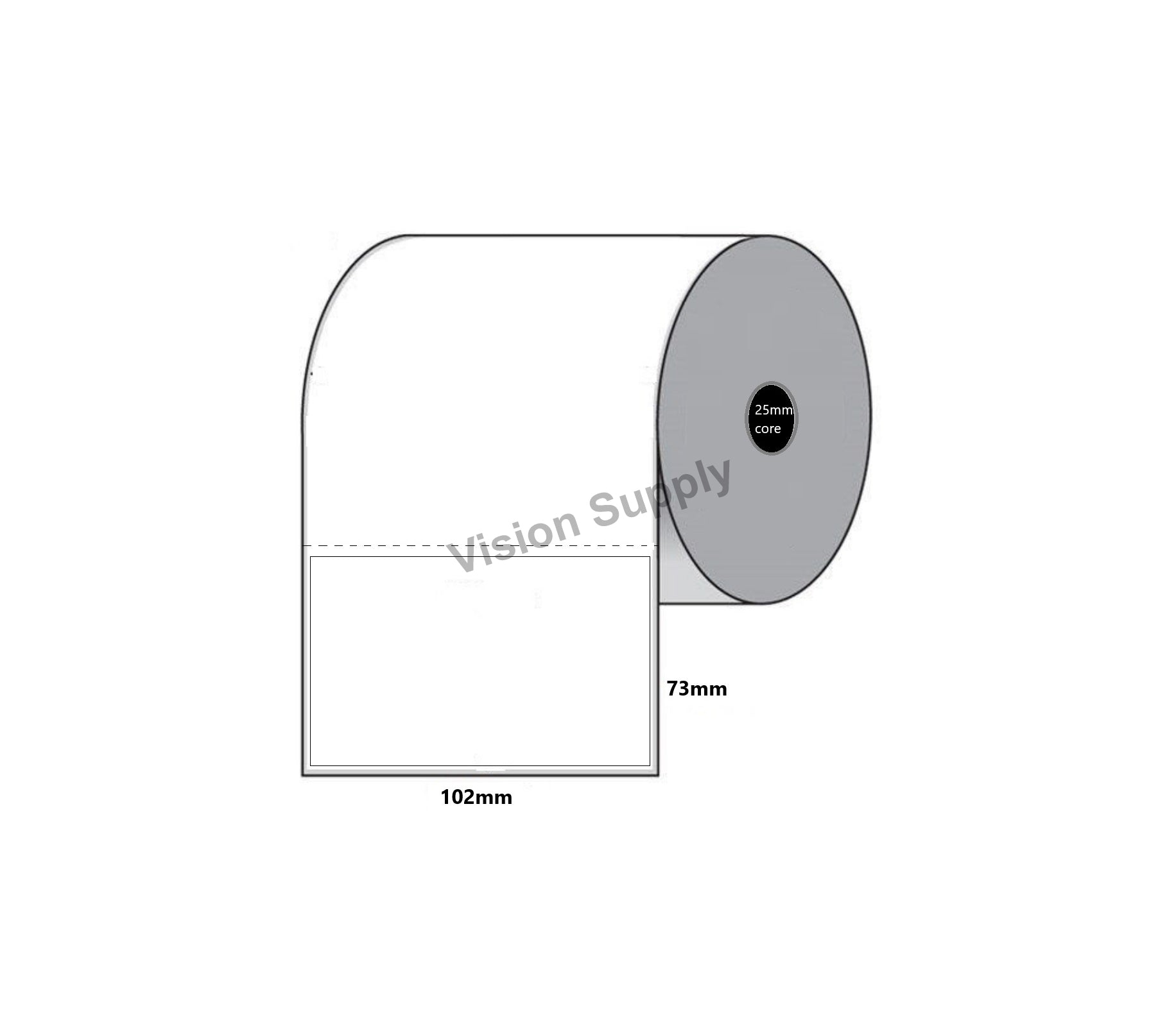 102x73mm Direct Thermal, 175 per roll, 25 core, Perforated