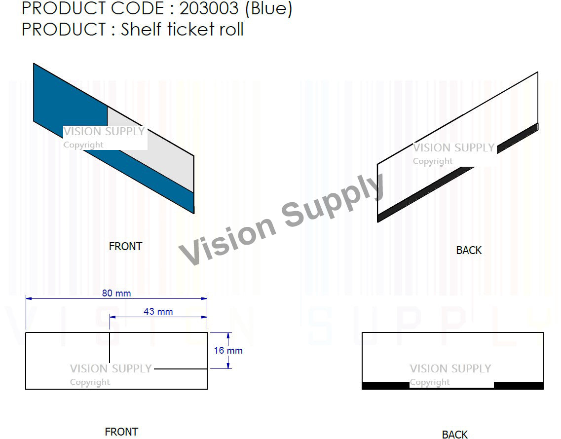 80x25mm Shelf ticket blue white roll, 3500 per roll