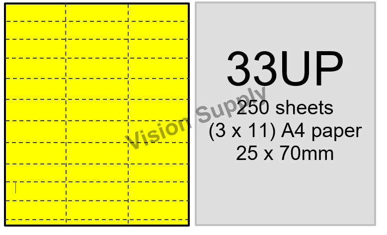 33UP Perforated shelf ticket Yellow or White, 3x11, 250 sheets