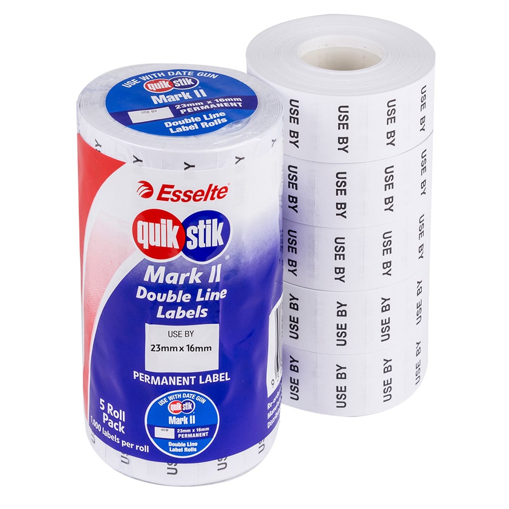 23x16mm, Date label Mark II White, 1000 per roll, "Use by" 5rolls/box