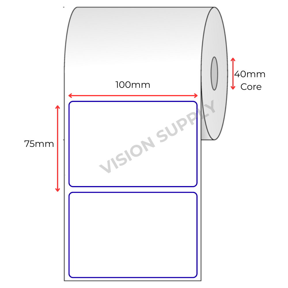 100x75mm Blue Border Direct thermal, 500 per roll, 40 core