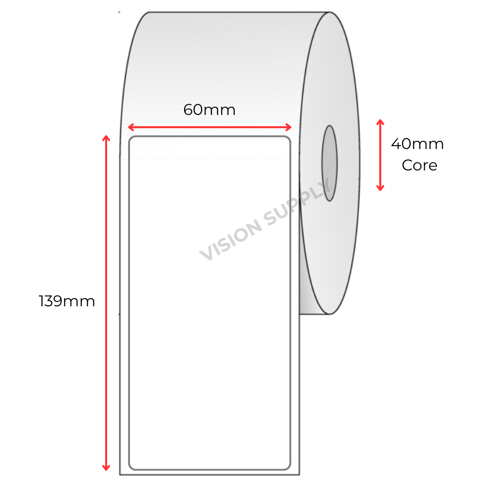 60x139mm Direct thermal, white blank bakery, 400 per roll (20 roll/ctn)