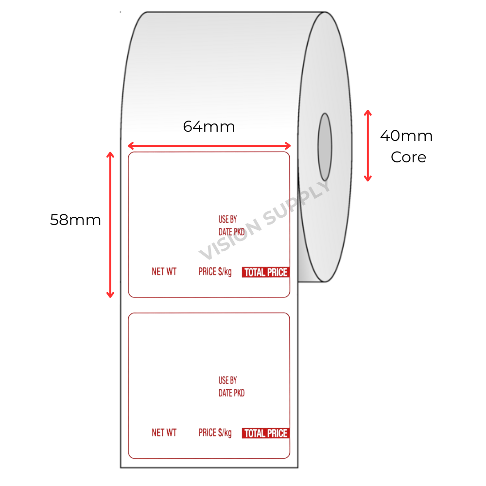 64x58mm Direct thermal, Best Before - Red Border preprinted, 600 per roll (25 roll/ctn)