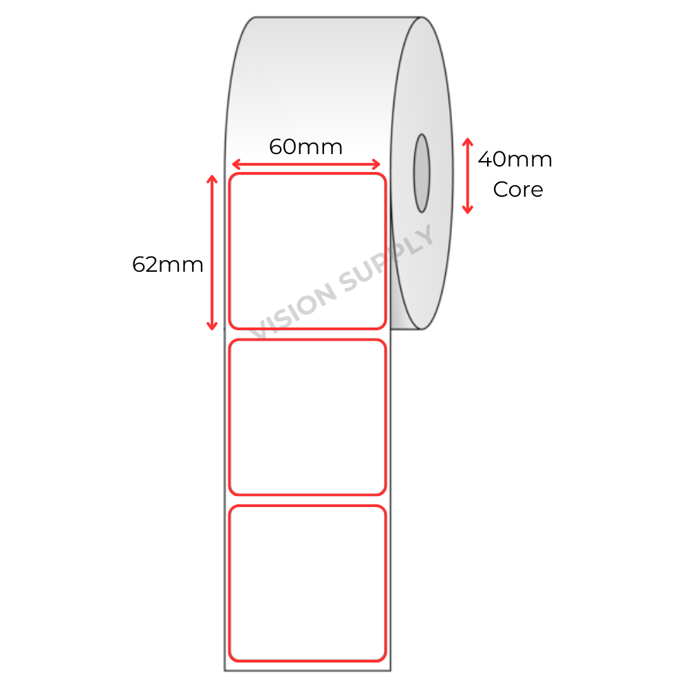 60x62mm Direct thermal Red Border, 500 per roll (25 roll/ctn)