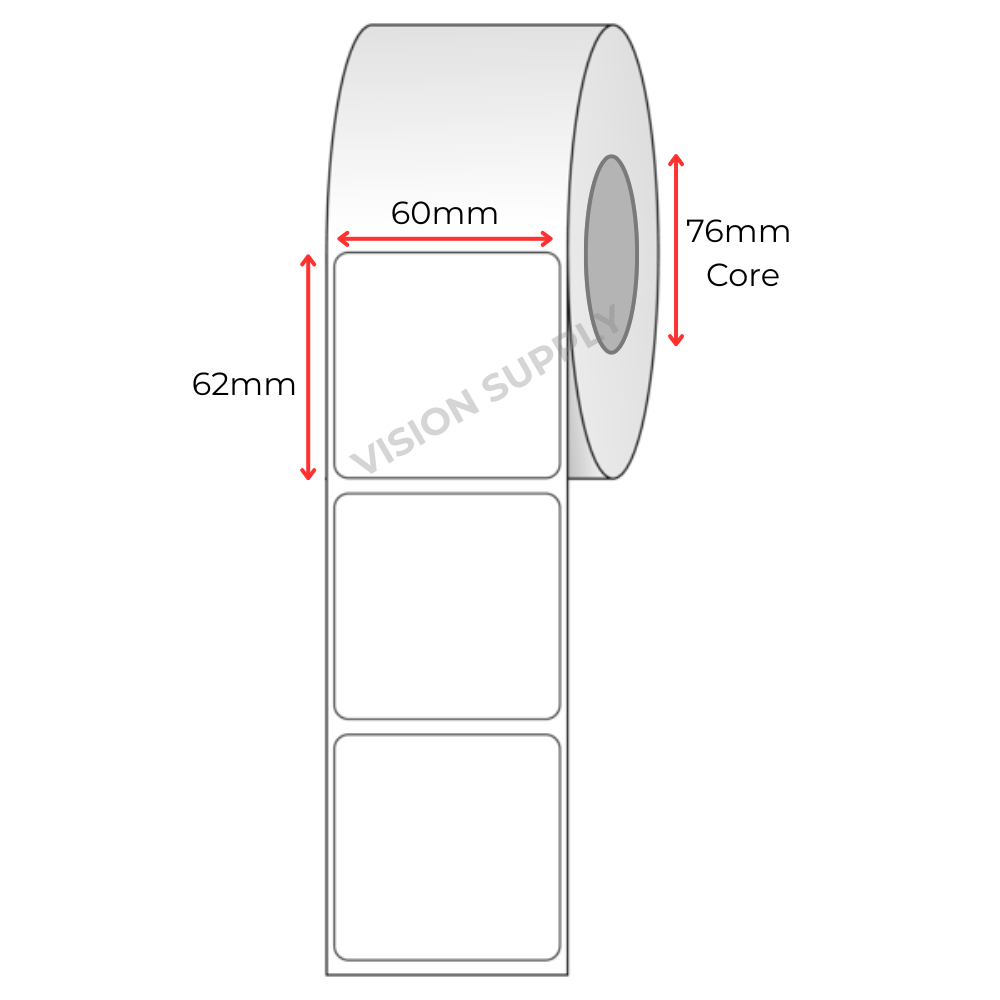 60x62mm Direct thermal, white blank, 2000 per roll (5 roll/ctn)