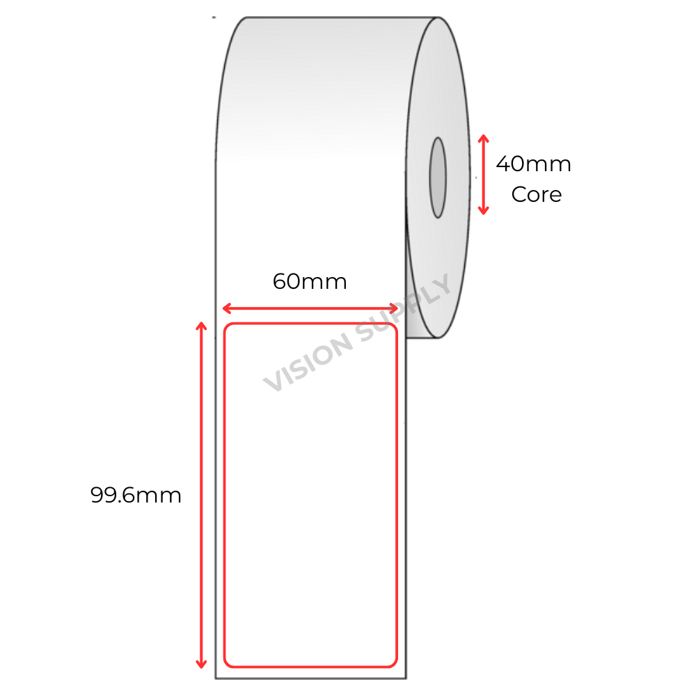 60x99.6mm Direct thermal Red Border, 400 per roll (25 roll/ctn)