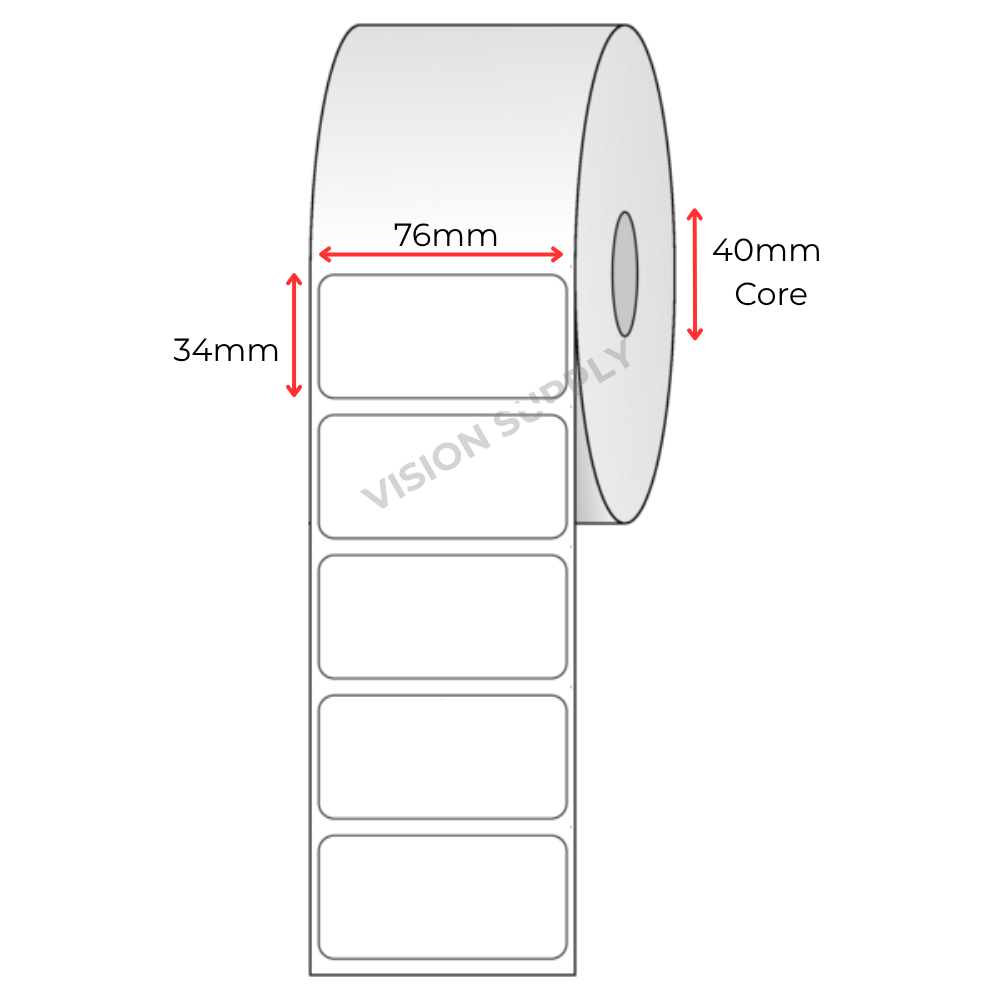 76x34mm Direct thermal, white cheese blank, 1000 per roll (20 roll/ctn)