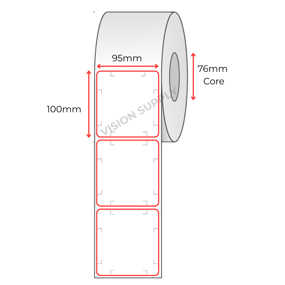 95x100mm Direct thermal, Red Border, 5600 per ctn, 76 core