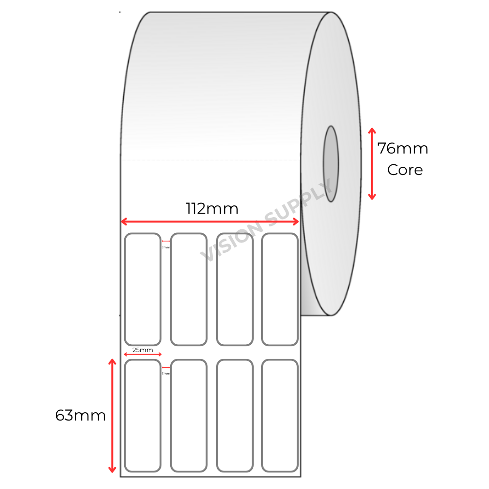 25x63mm - 4 Across Blank, Thermal Transfer, 1000 per roll, 76 core