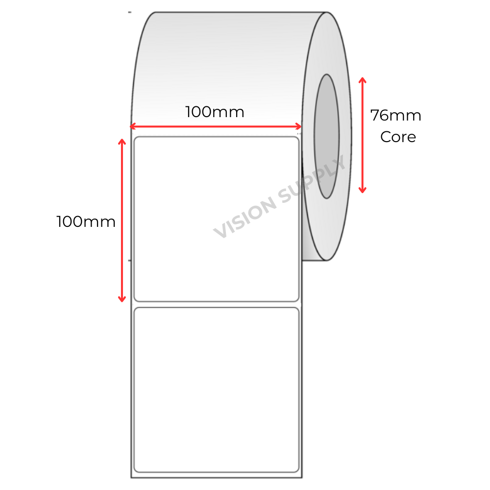 100x100mm Direct thermal, 1000 per roll, 76 core