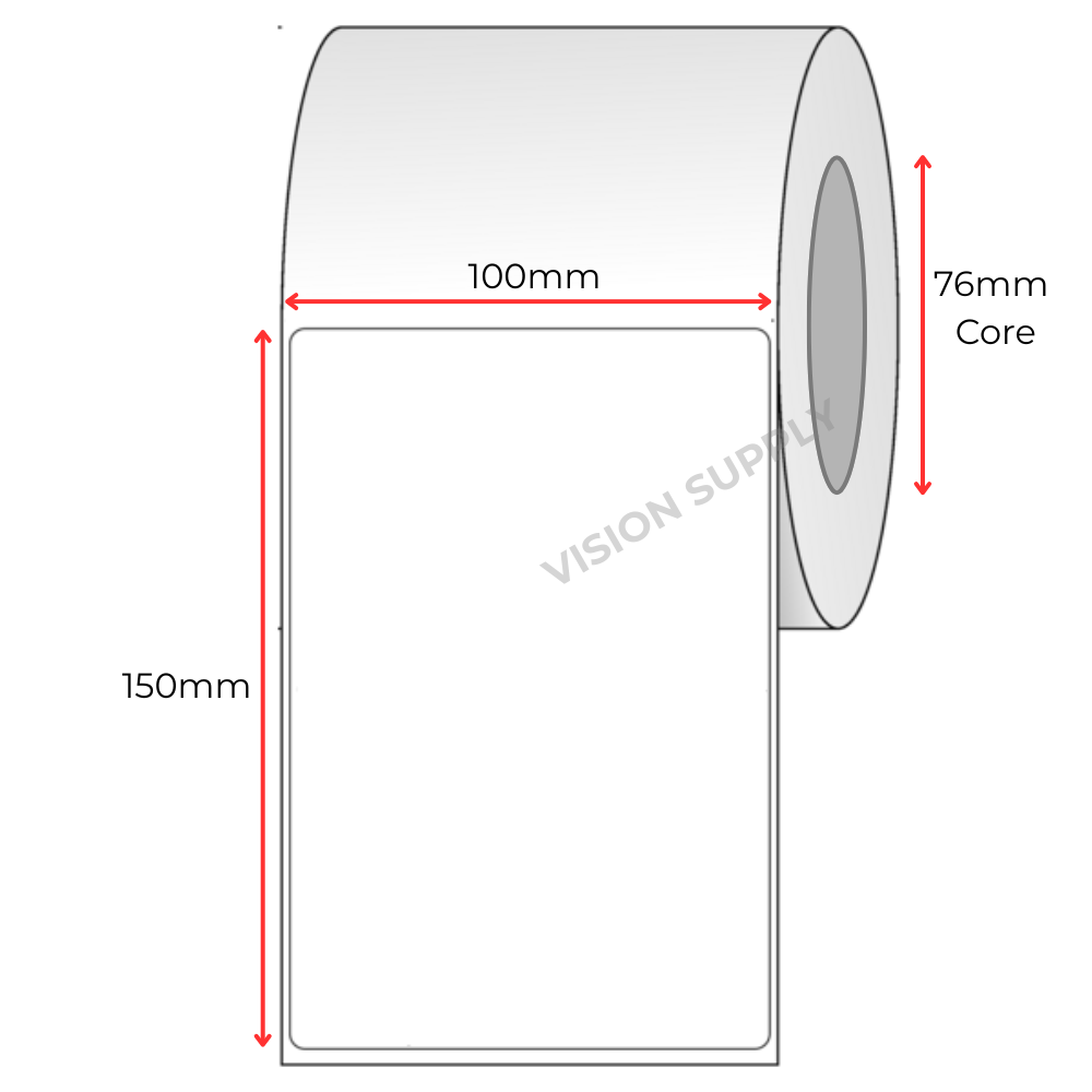 100x150mm Direct thermal, 1000 per roll, 76 core