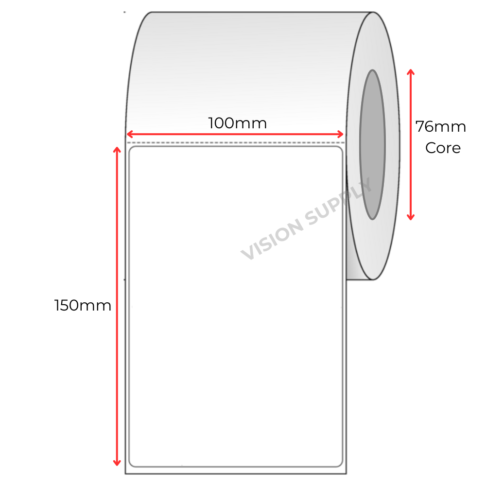 100x150mm Direct thermal, 1000 per roll, 76 core, perforated
