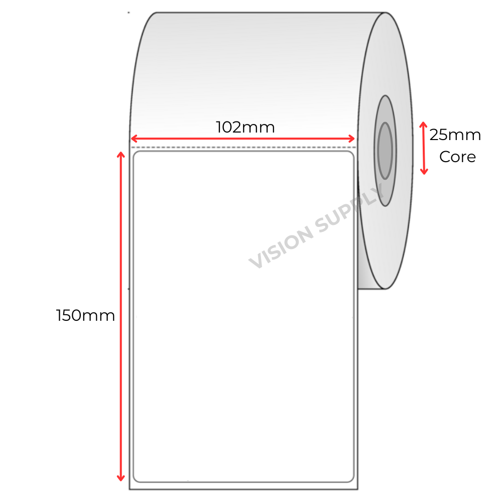 102x150mm Direct Thermal, 85 per roll, 25 core, Perforated