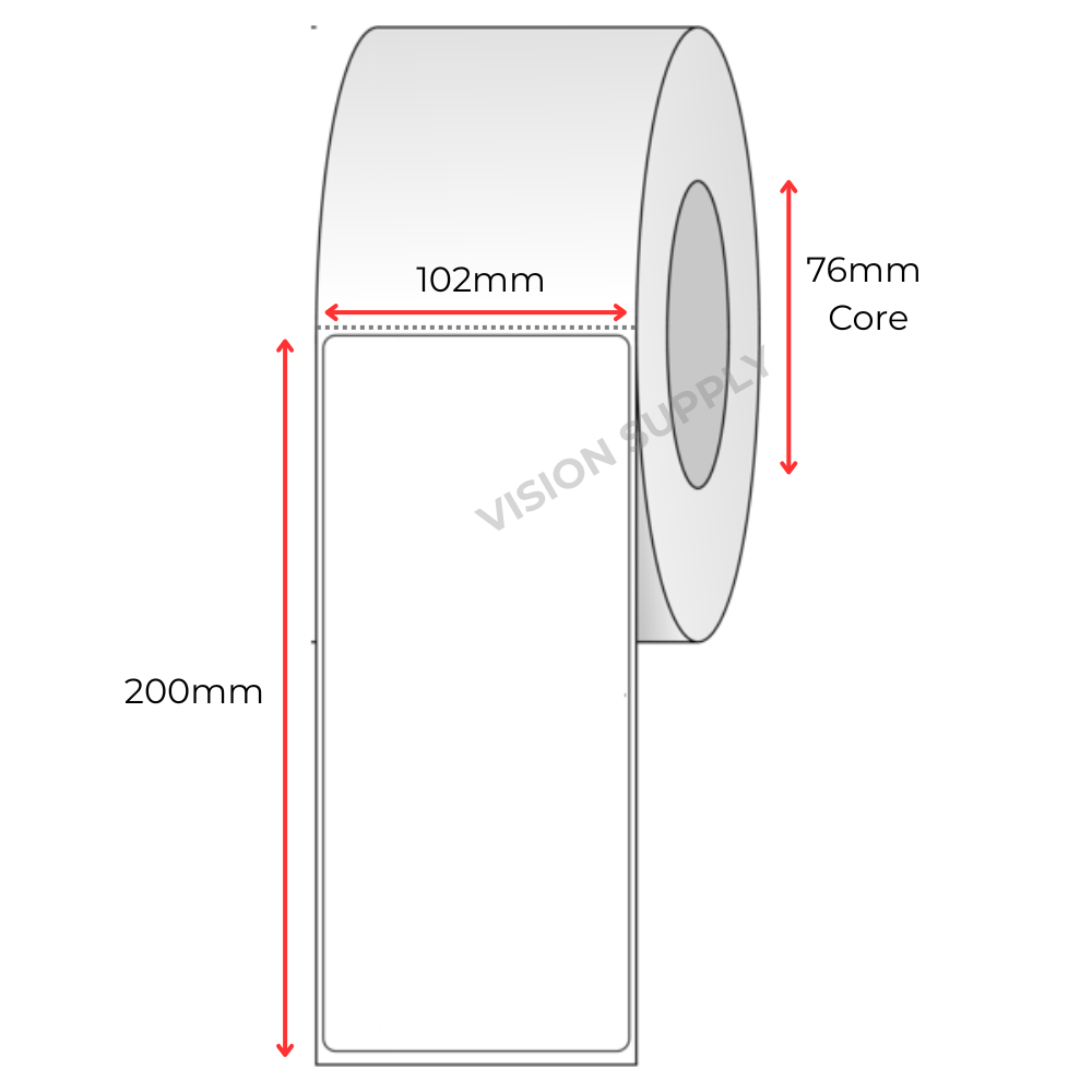102x200mm Direct thermal, 1000 per roll, 76 core Perforated