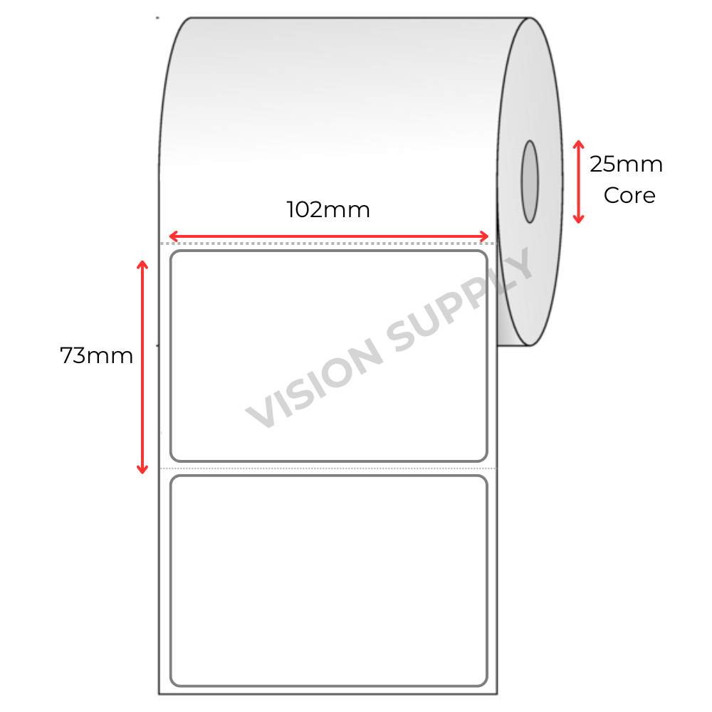 102x73mm Direct Thermal, 175 per roll, 25 core, Perforated