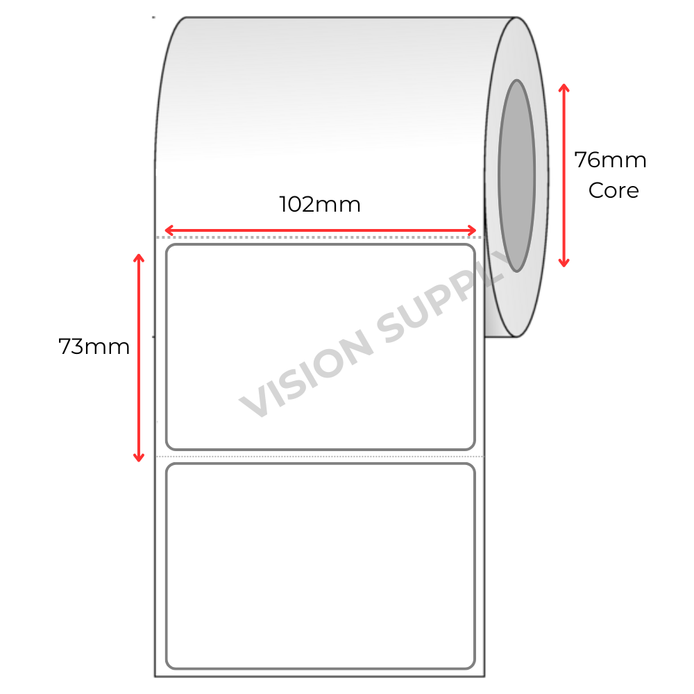 102x73mm Direct Thermal, 2000 per roll, 76 core, Perforated