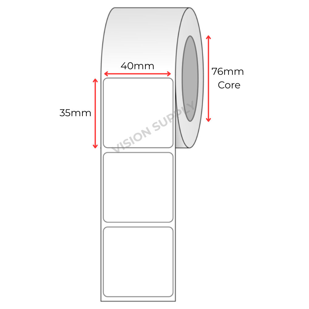 40x35mm Direct Thermal, 3000 per roll, 76core, Perforated