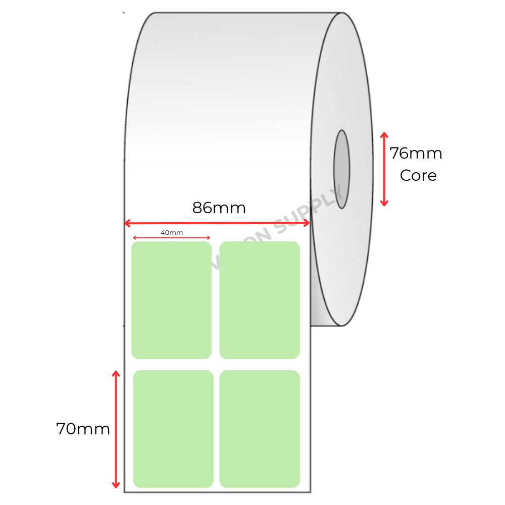 40x70mm 2 Across Thermal Transfer Green, 1000 per roll, 76core