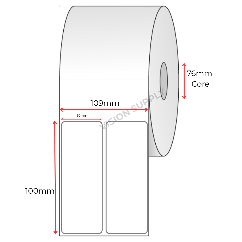 50x100 Thermal Transfer, 2 Across Blank, 1000 per roll, 76 core