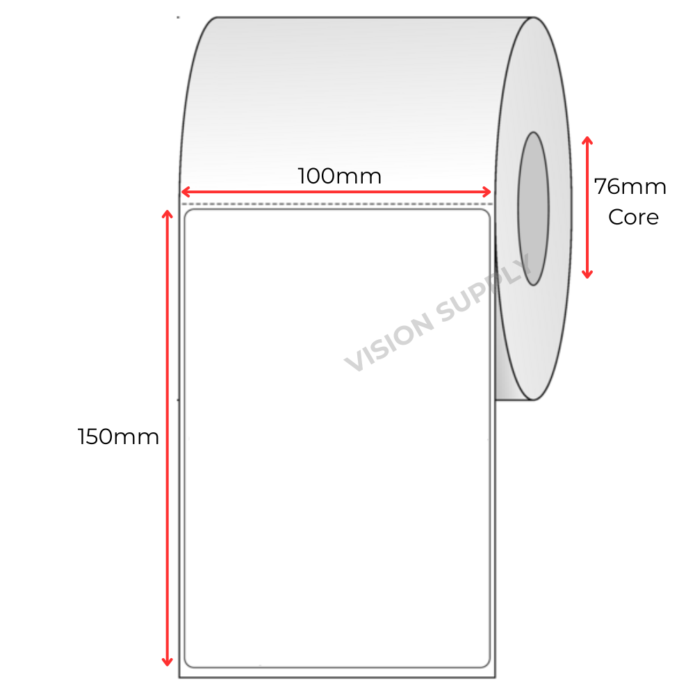 100x150mm Glass synthetic Thermal transfer, White, Removable adhesive, 1000 per roll, 76 core