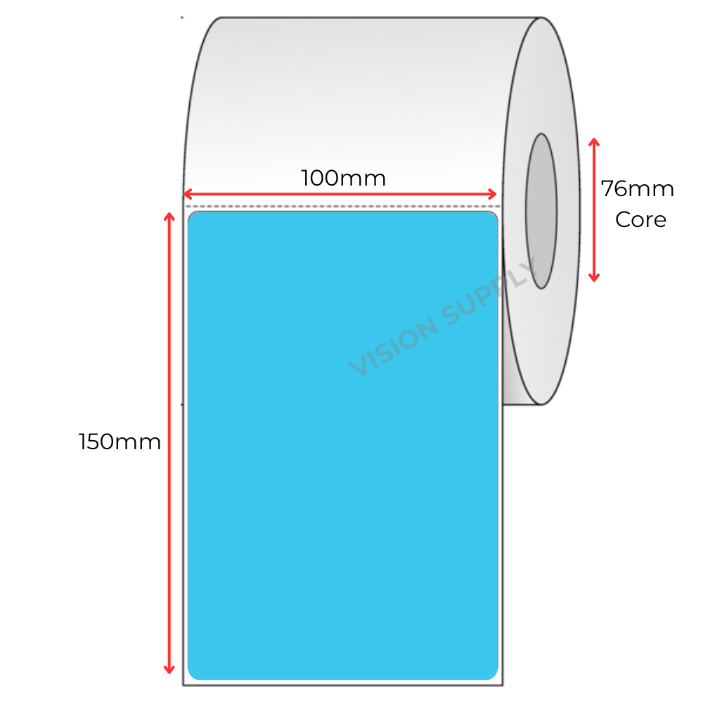 100x150mm Blue Direct thermal, 1000 per roll, 76 core, perforated