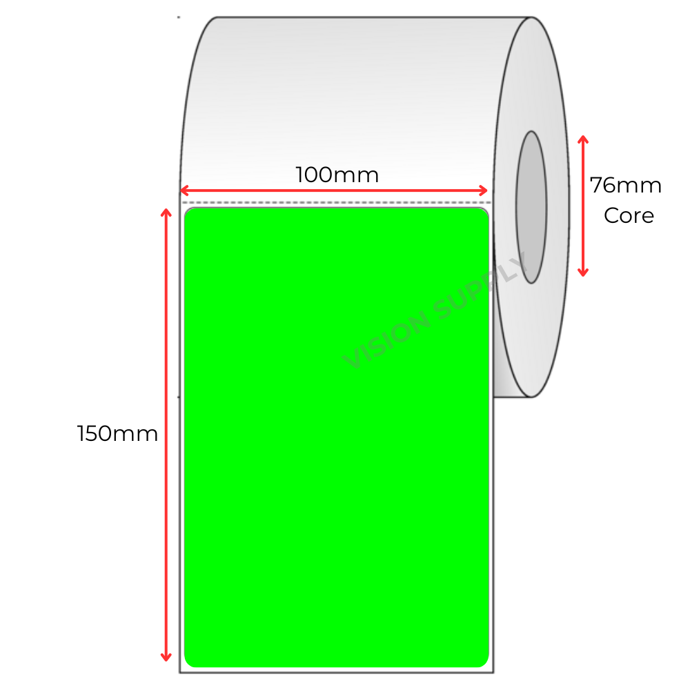 100x150mm Green Direct thermal, 1000 per roll, 76 core, perforated