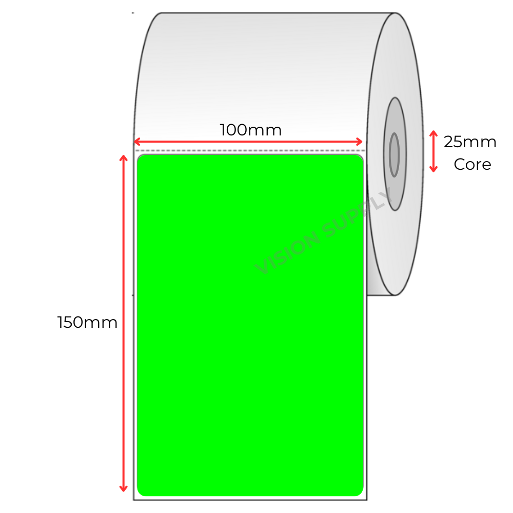 100x150mm Green Direct thermal, 350 per roll, 25 core, perforated