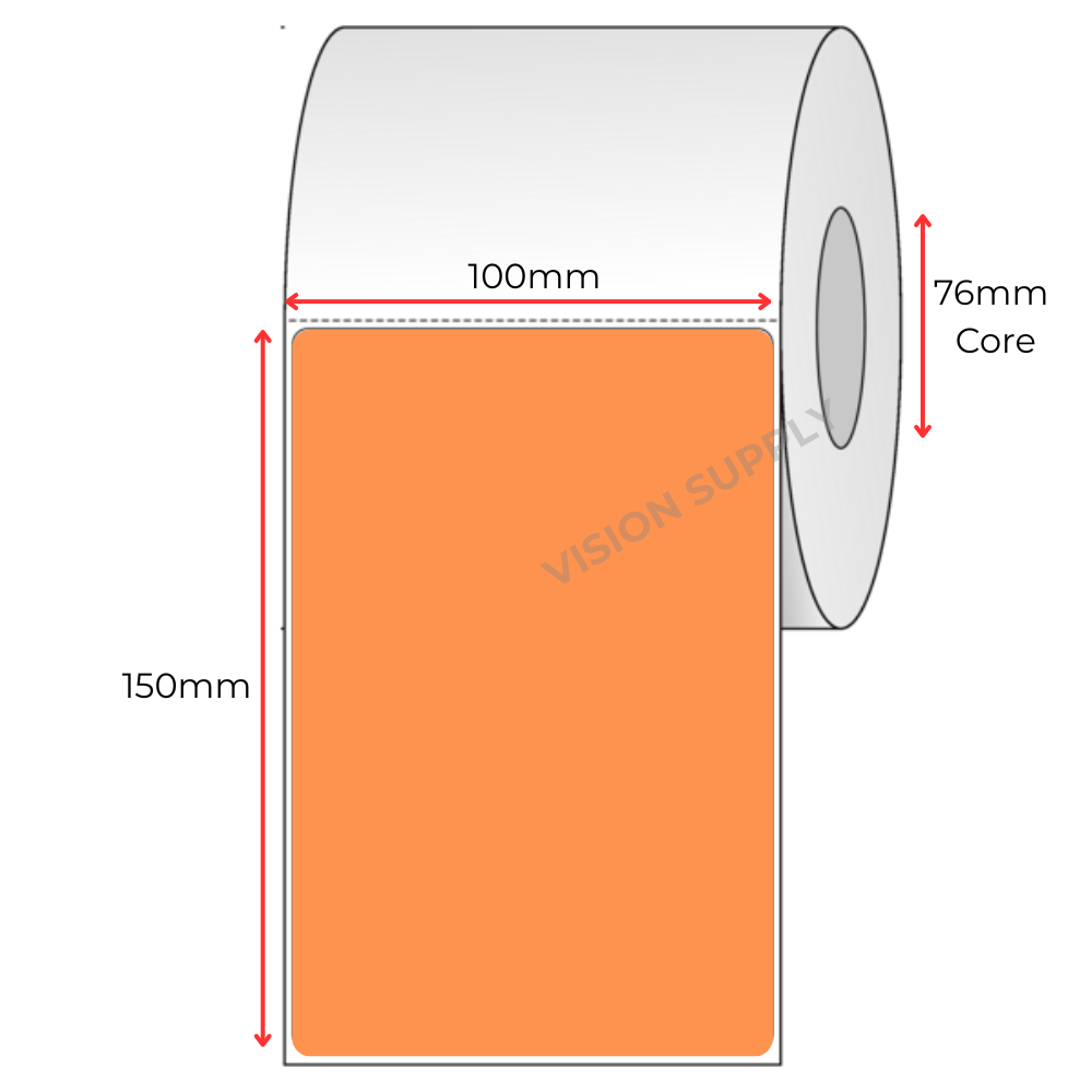 100x150mm Orange Direct thermal, 1000 per roll, 76 core, perforated