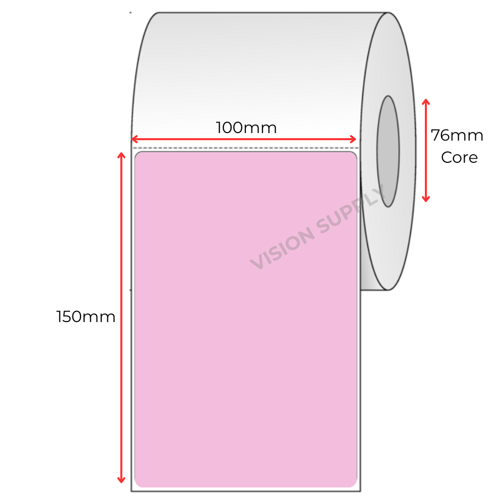 100x150mm Pink Direct thermal, 1000 per roll, 76 core, perforated