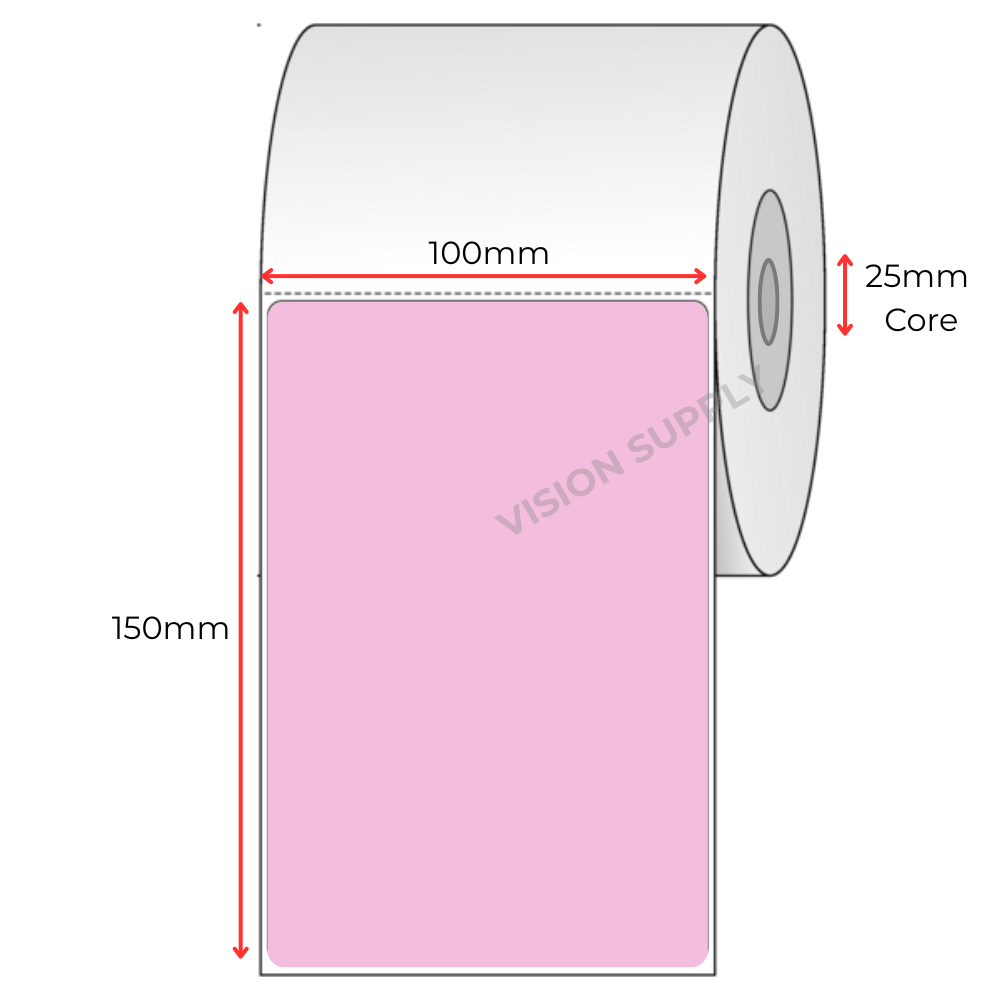 100x150mm Pink Direct thermal, 350 per roll, 25 core, perforated