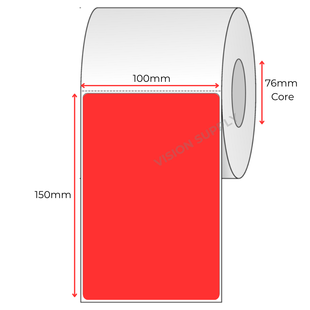 100x150mm Thermal transfer Luminous red, 1000 per roll, 76 core, peforated