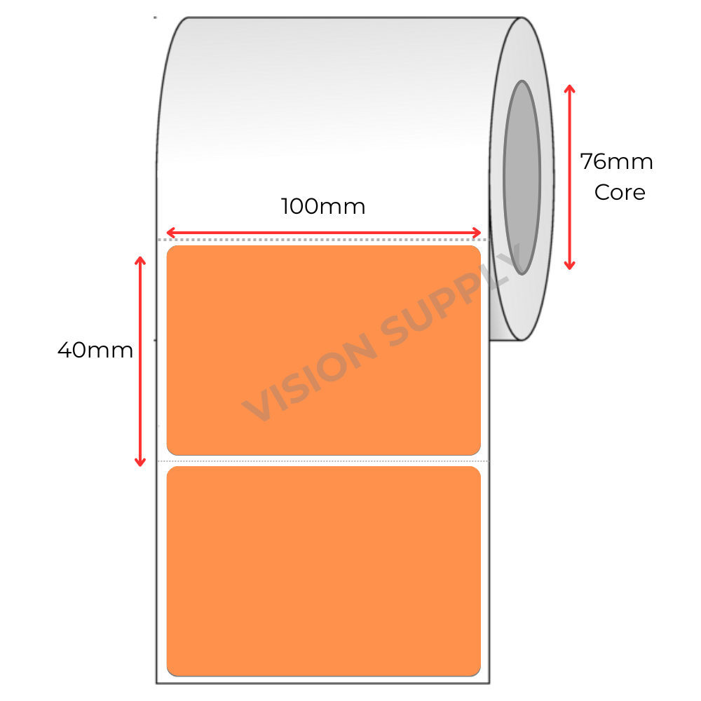 100x40mm Thermal Transfer Fluoroscent Orange Matt, 1000 per roll, 76 core