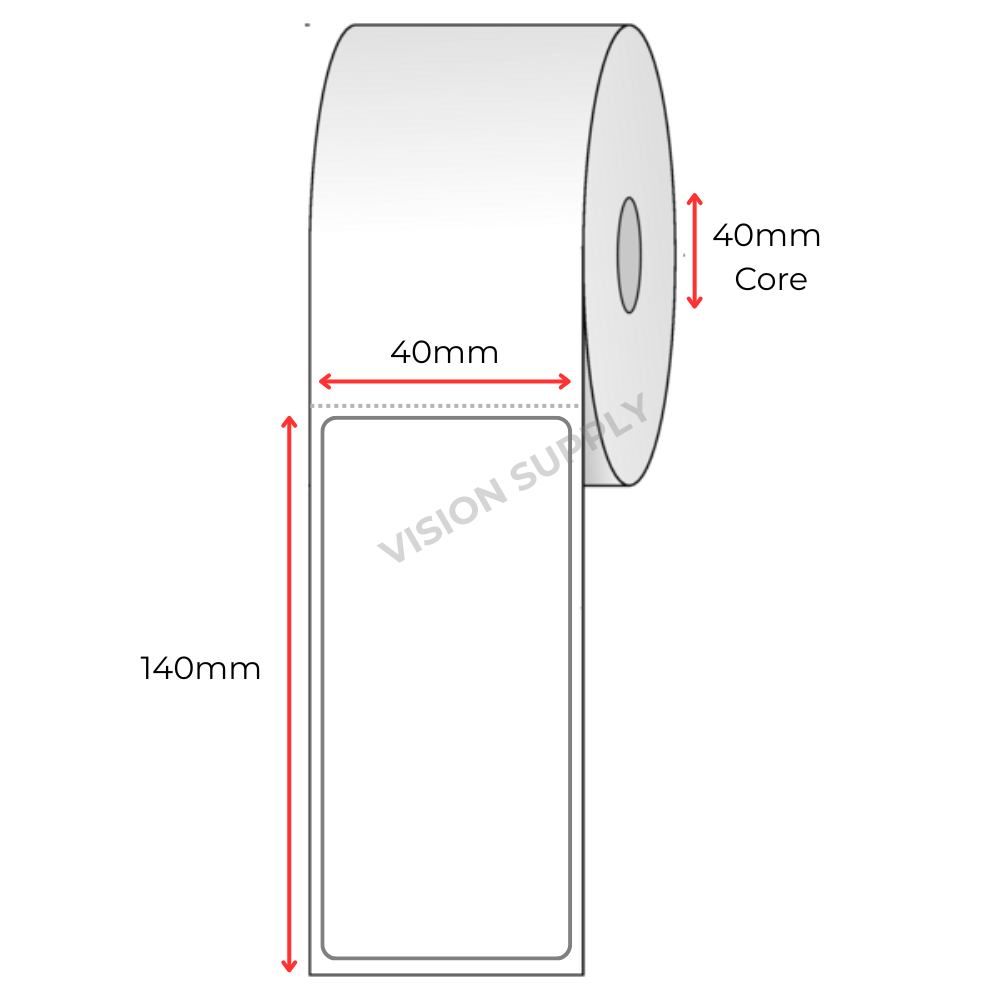 40x140mm Woolworths Crate Direct thermal, 1000 per roll, 40 core