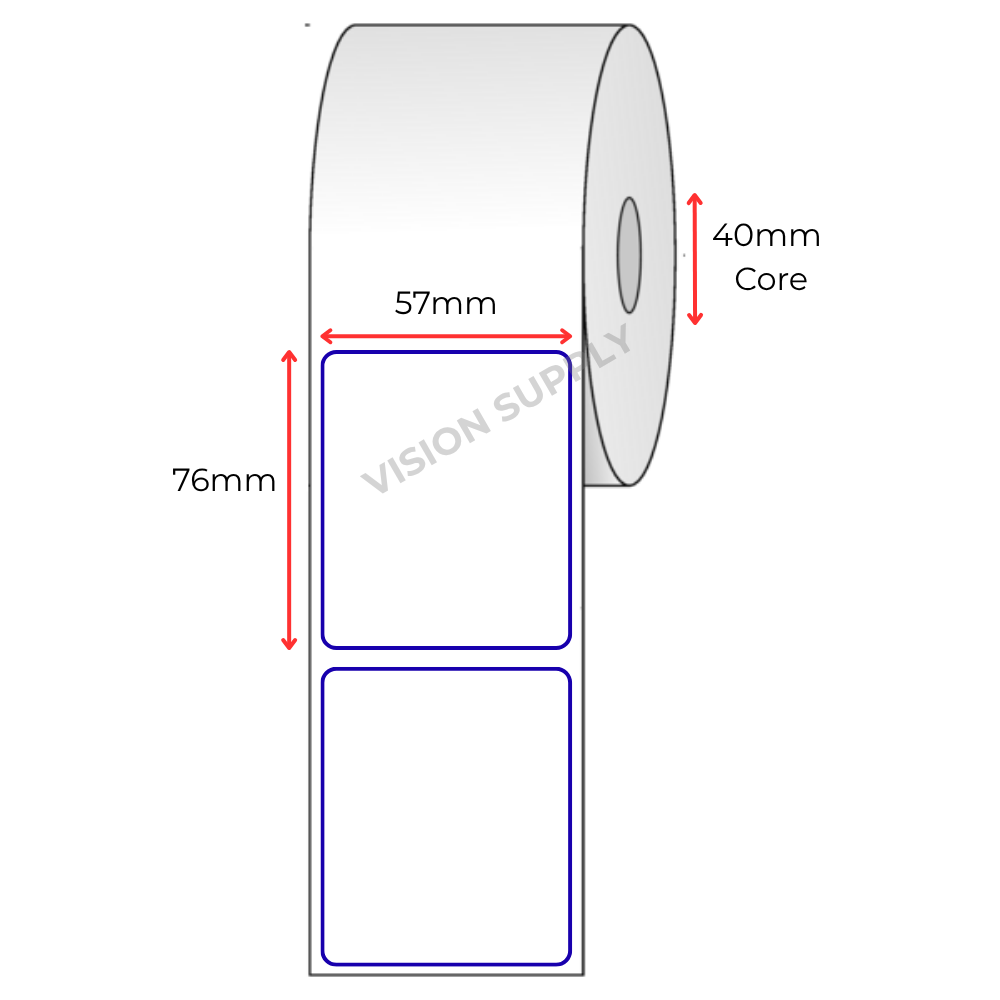 57x76mm Blue border, Direct thermal, 500 per roll (25 roll/ctn)